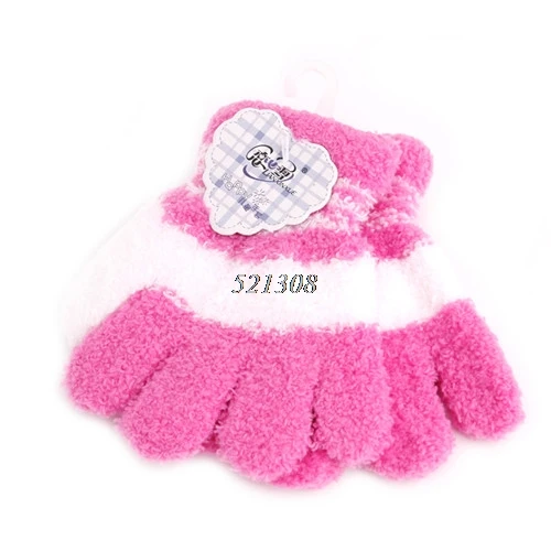 Hot Pink White Милая одежда для детей и малышей, теплые зимние перчатки с длинными пальцами, вязаные радужные варежки для малышей - Цвет: Hot Pink White