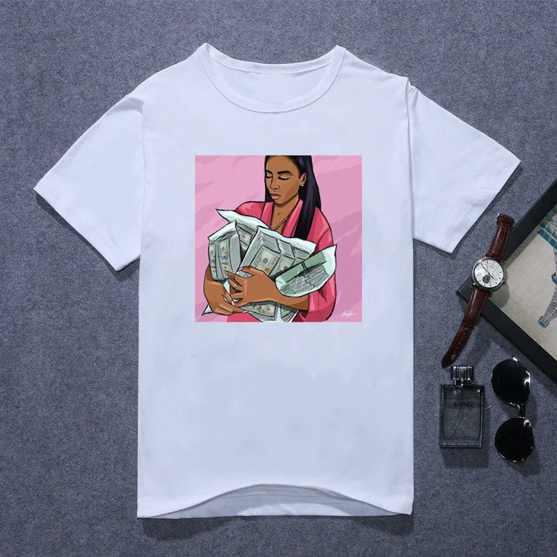 

2020 Summer Black girl make money not friends tshirt femme sexy melanin shirt female t shirt hipster letters streetwear