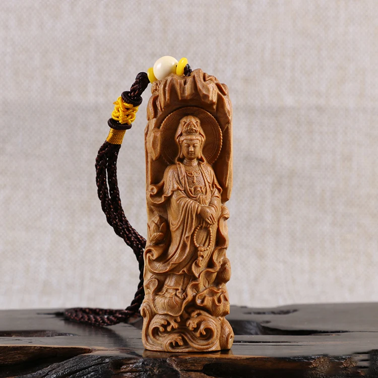 

Australian Sandalwood Carving Car Pendant Statue Craft Real Wood Buddha Statue Guanyin Sculpture Home Decor
