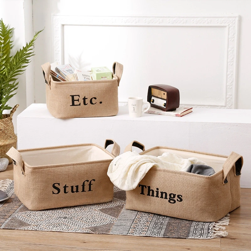Джутовая корзина для хранения складной органайзер плетеная корзины белья с