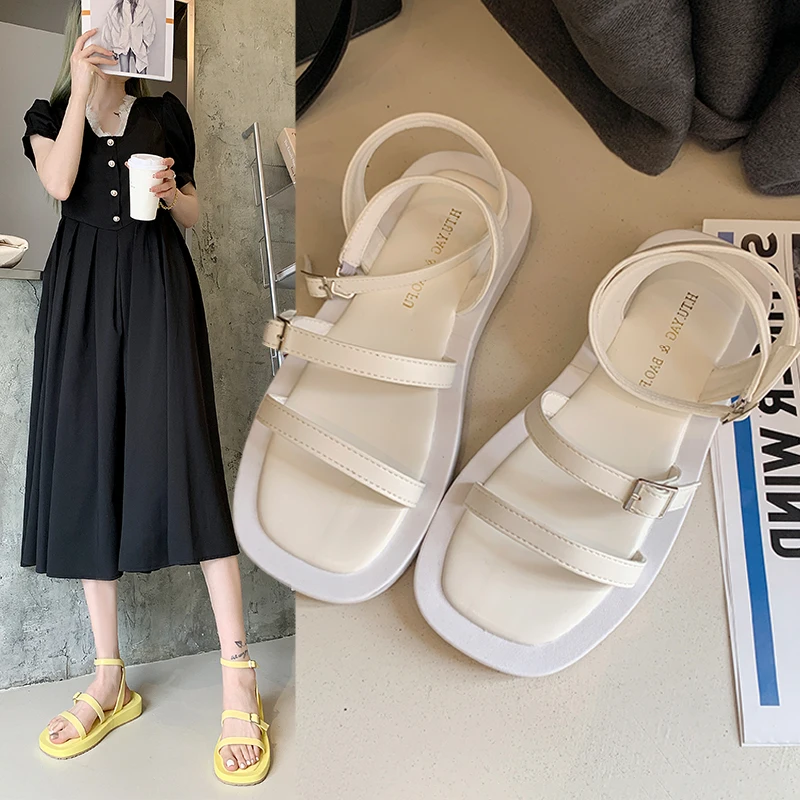 

Clear Heels 2021 Summer Retro Woman Shoes Female Sandal All-Match Original Girls Low Comfort Fashion New Flat Sports Beige Clogs