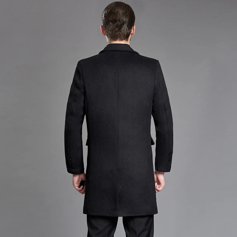 Зимнее мужское длинное утепленное шерстяное пальто деловой облегающий