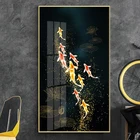 Постер на холсте с рисунком рыбы и кои, фэн-шуй, карп, лотос, пруд, золотые картины, настенное искусство для гостиной, современный домашний Декор 5-79