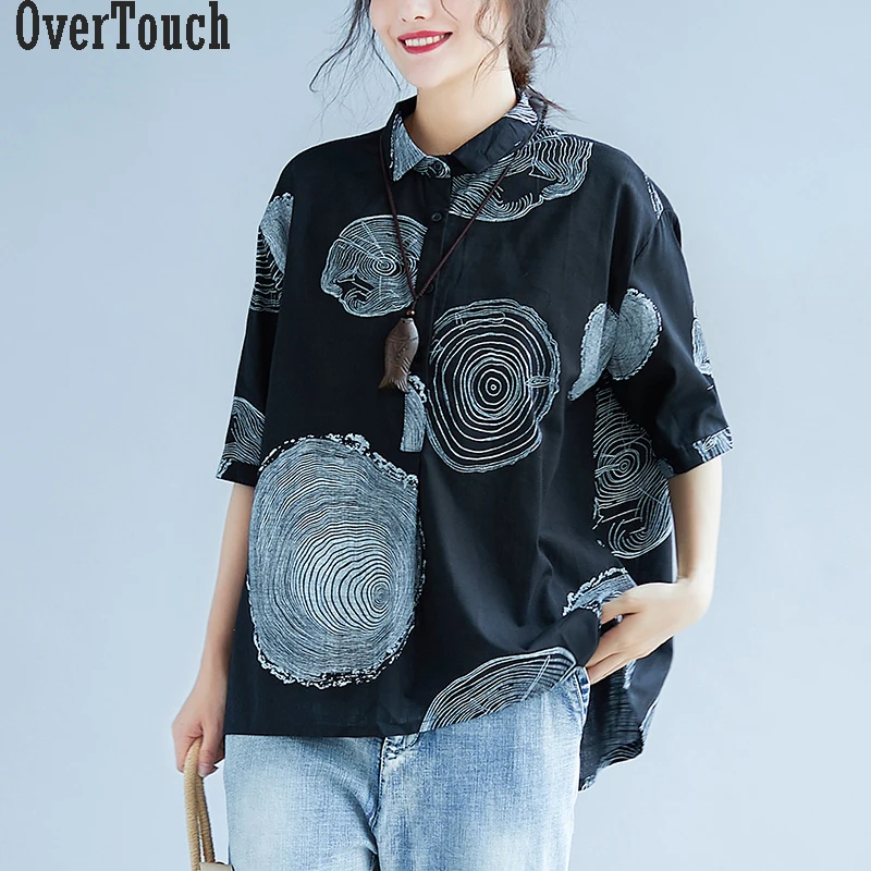 

Women Blouse Shirts Plus Size Female Clothing Print Paisley Cotton Thin Basic Tops Loose Half Sleeve Blouse Summer 2021