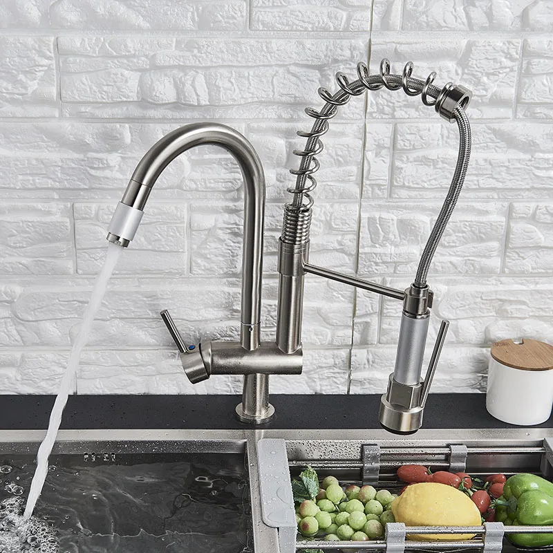 Хромированная отделка на бортике с одной ручкой кухонный пружинный смеситель