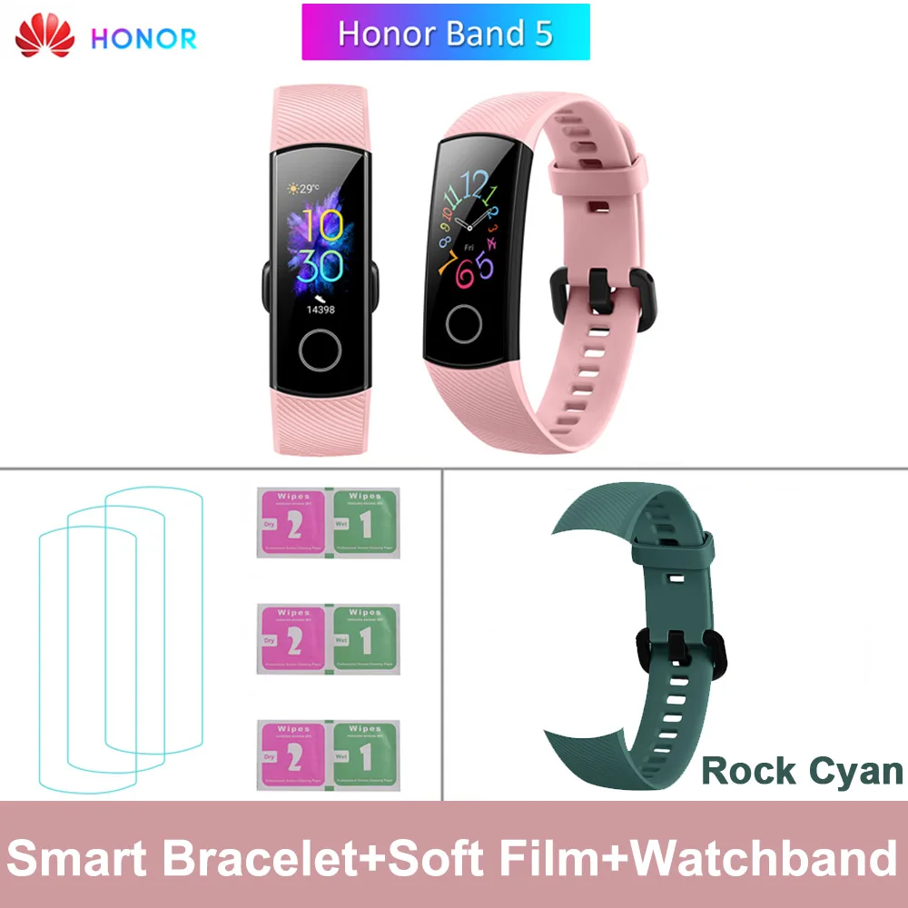 Pink Rock Cyan Strap HONOR Band 5 фитнес умный Браслет мониторинг сердечного ритма 5 АТМ водонепроницаемый плавающий Bluetooth 4,2 смарт часы наручные часы - Цвет: Pink Rock Cyan Strap
