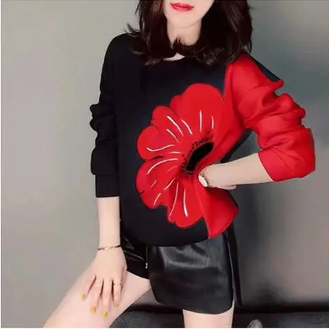 

Fleece female qiu dong han edition sets loose joker round collar long sleeve has no cap thin coat in the spring and autumn