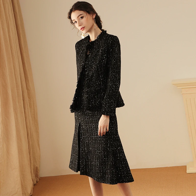 Max Spri 2020 новая коллекция для Chanelstyle Женский комплект из двух предметов твидовая