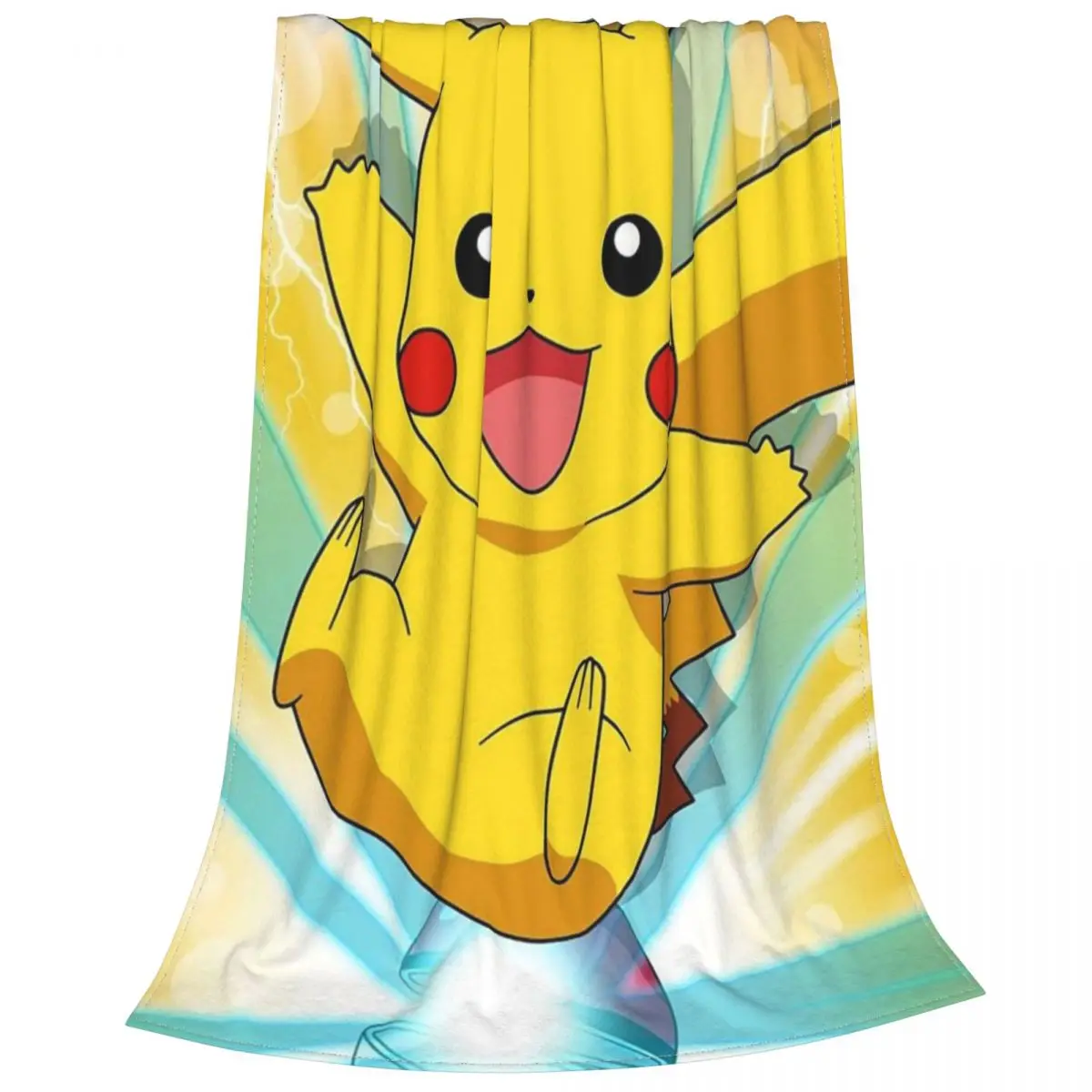 Bikachu-Manta de terciopelo de Anime para cama y dormitorio, cobertor transpirable de cara bonita, superc&aacute;lido, para primavera y verano-3