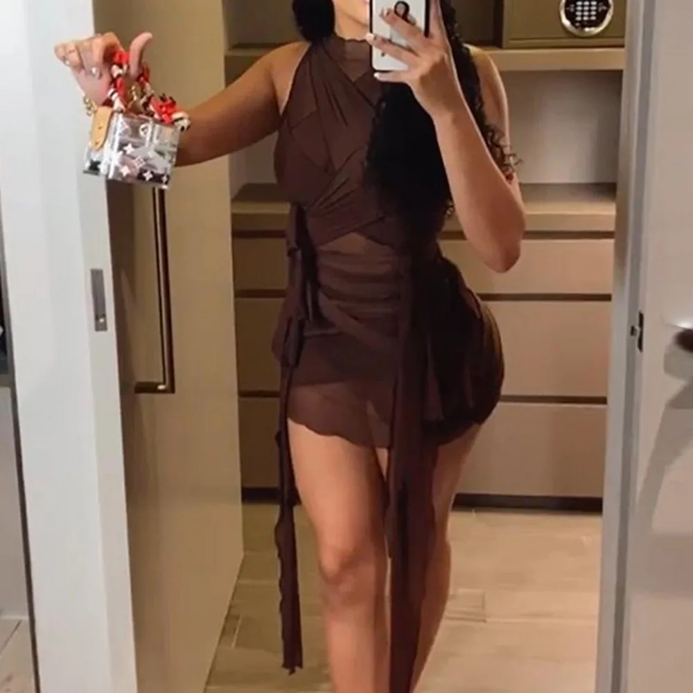 

Sexy Maxi Dress Women Summer Active Irregular Shape Streetwear Sleeveless Skinny Slim Bodycon Vestido Sense of Design Hot
