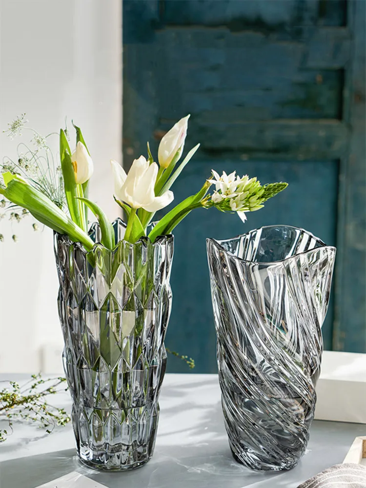 

Nordic Thicken Crystal Glass Vase Luxury Living Room Water Raised Flower Vase Home Decorative Ornaments Wedding Mesa Decor Vases