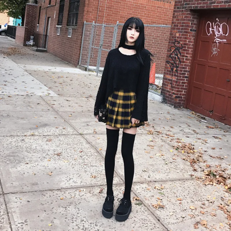 Мини-юбка мода Harajuku Высокая Талия Короткие плиссированные юбки женские консервативный стиль Униформа дамы kawaii желтый плед мини юбка
