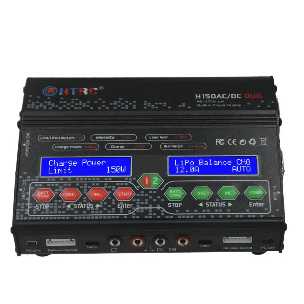 HTRC RC Lipo зарядное устройство H150 AC/DC DUO 300 Вт 12A* 2 двухканальный цифровой аккумулятор Dis зарядное устройство для RC моделей Игрушек