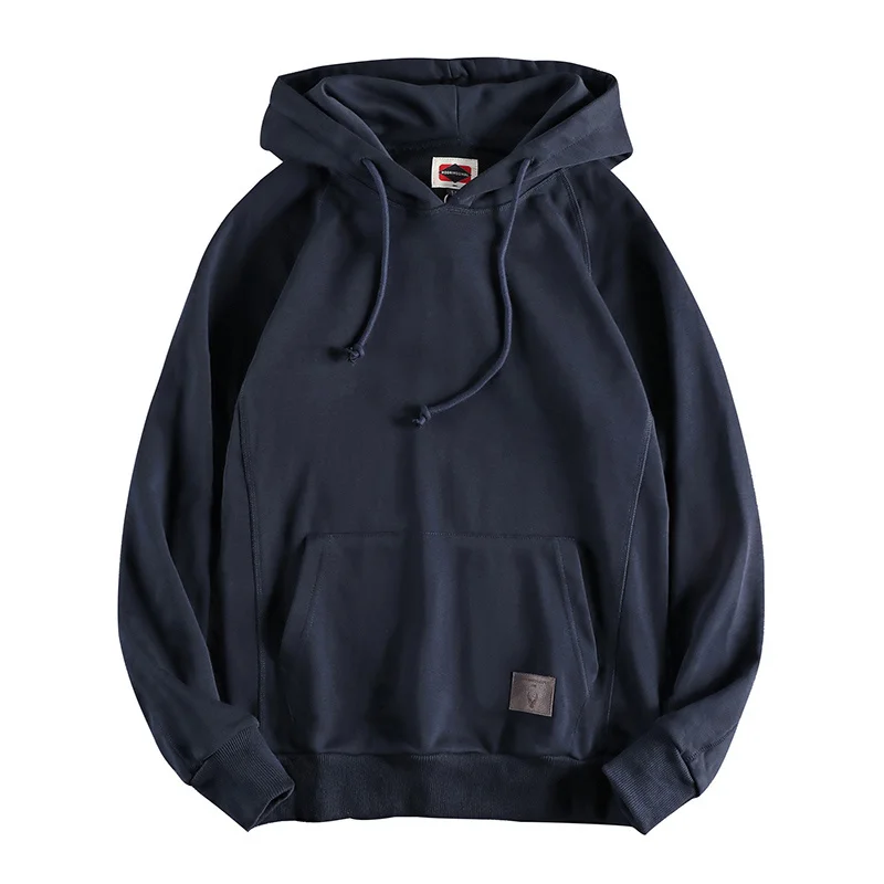 

2021 Autumn Men's Fashion Heavy Weight 100% Cotton British Retro Youth Hoodies Slim Fit Hooded Pullover Casual Top