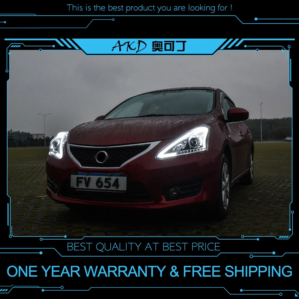 AKD тюнинг автомобильных фар для Nissan Tiida 2011 2016 светодиодные фары DRL ходовые огни Bi