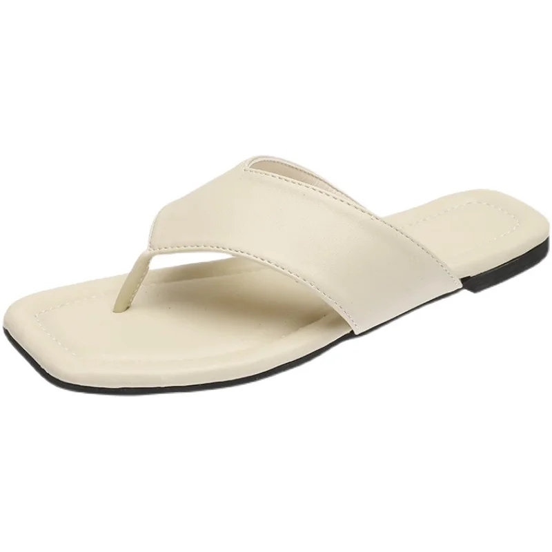 

Shoes Woman's Slippers Rubber Flip Flops Slides Square Toe Beige Heeled Sandals 2021 Soft Hawaiian Black Flat PU Rome Solid