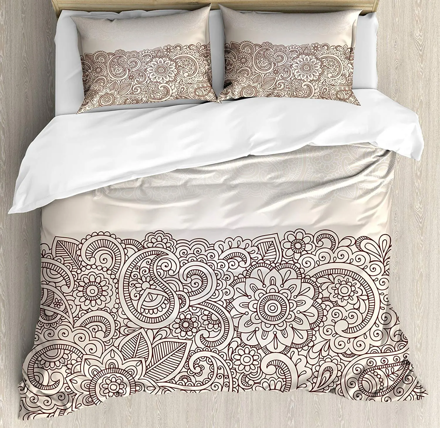 

Henna Bedding Set Complex Design with Mandala and Paisley Nature Inspired Traditional Victorian Revival Duvet Cover Pillowcase