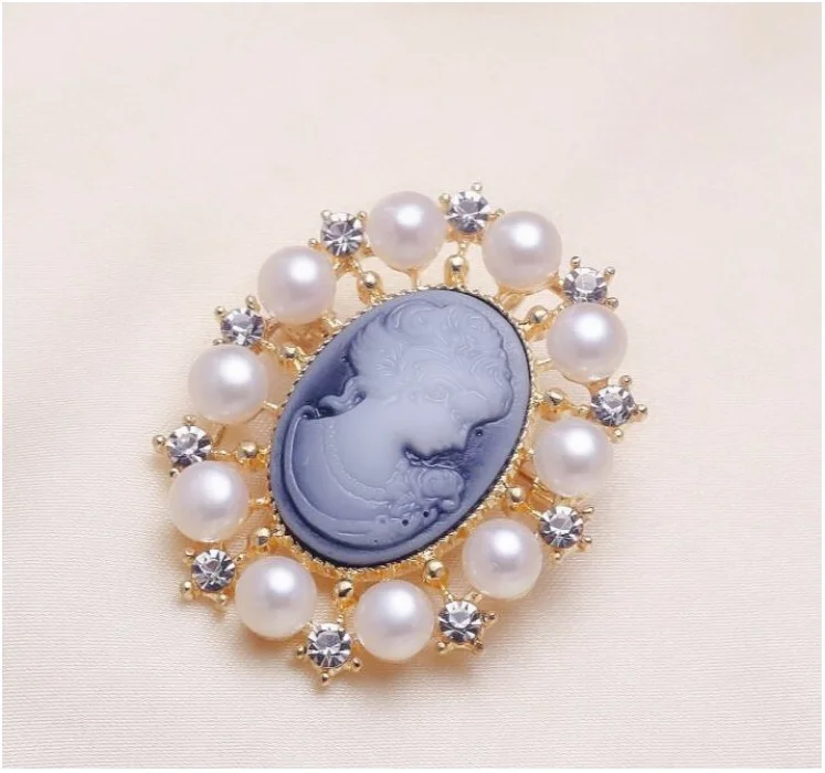 Purple white pearl Горный хрусталь винтажная Женская Камея Брошь булавка с белым натуральным пресноводным жемчугом рождественские подарки для женщин эмалированная булавка и броши - Окраска металла: Purple white pearl