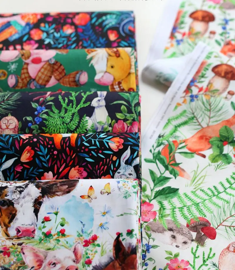 

Хлопчатобумажная ткань с мультяшными животными, поплин для шитья одежды, вышивания одежды