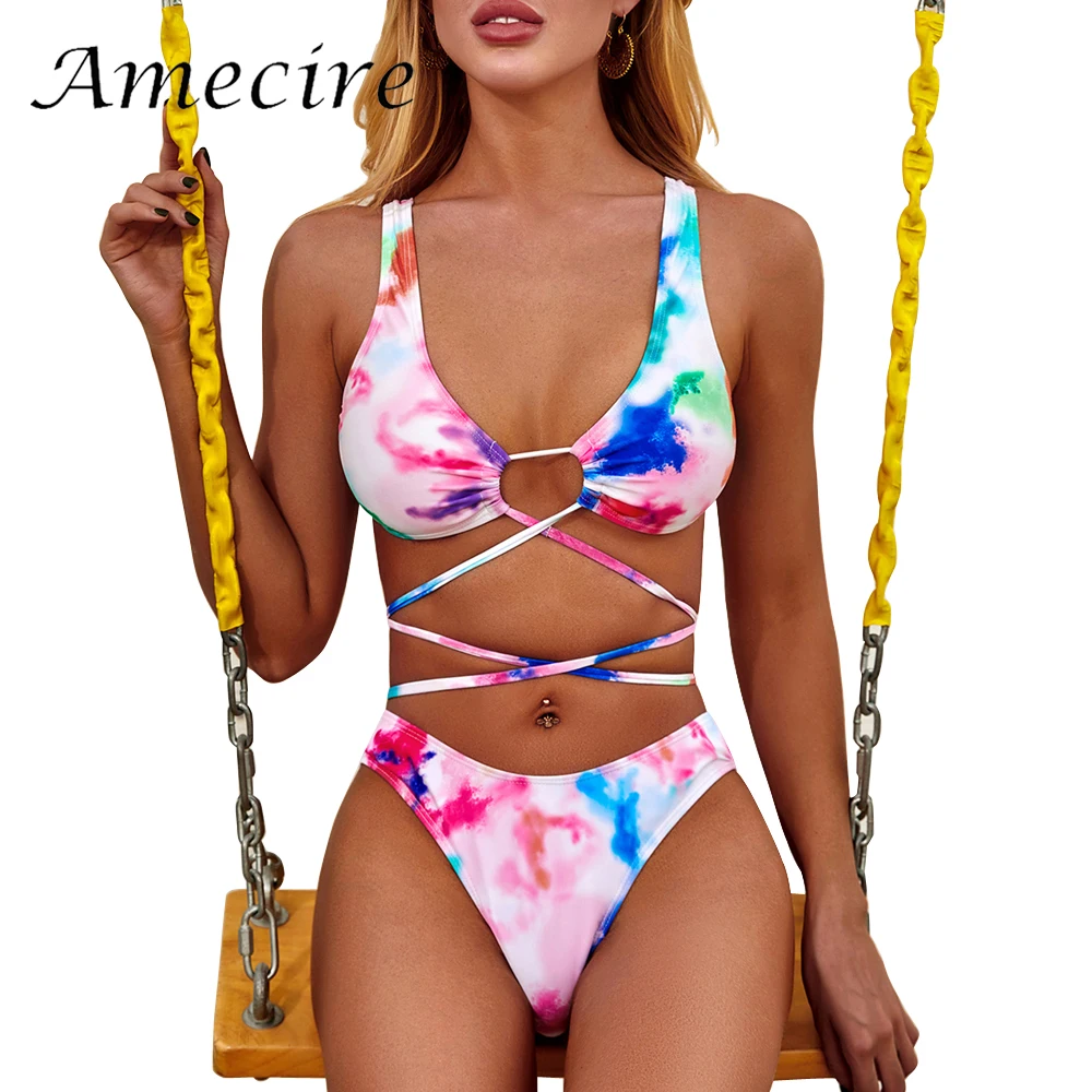 

Amecire сексуальное бикини с завязкой, женские купальники, бандажный купальник, женские бикини 2020, купальный костюм, женский отдельный купальн...