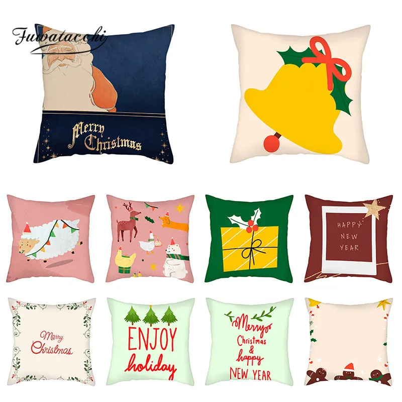 Fuwatacchi Рождественская Печать оленей наволочки для подушек с новым годом Снеговик