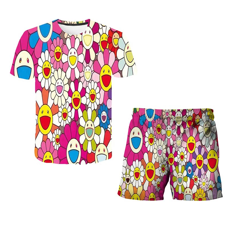 

Summer 3D Printing Sunflower Smiley Children/boys/girls/clothes/T-shirts/shorts/sets/casual breathable family matching outfits