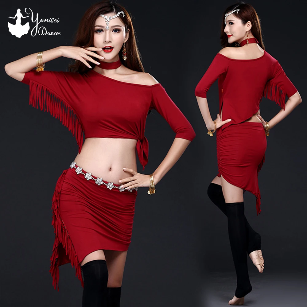 Костюм для танца живота женский пикантный комплект из топа с коротким рукавом до