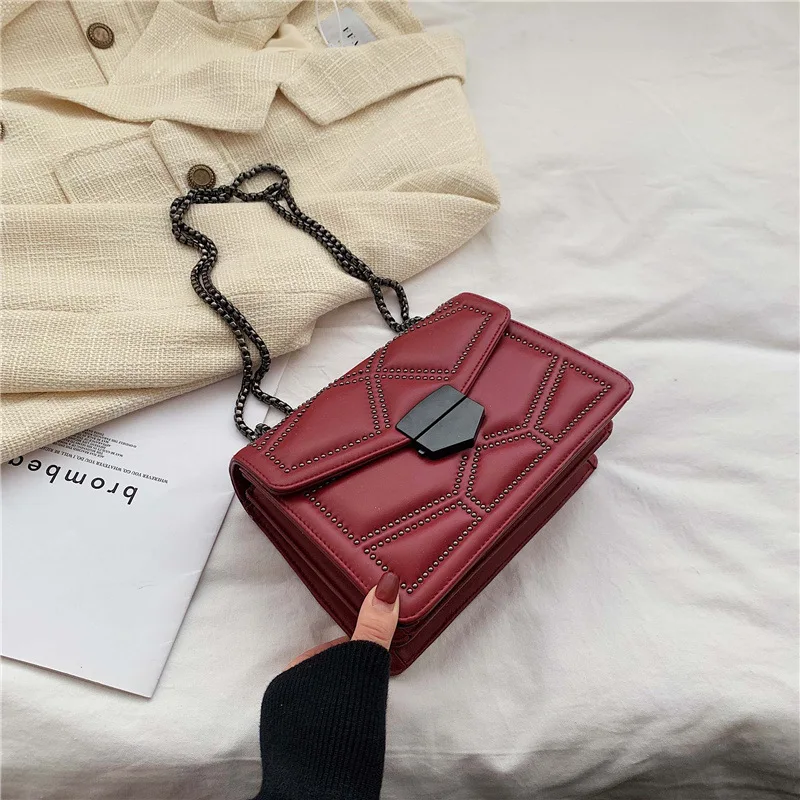 

Rivet Chain Brand Designer PU Leather Crossbody Bags For Women 2020 Simple Fashion Shoulder Bag Lady Luxury Small Handbags