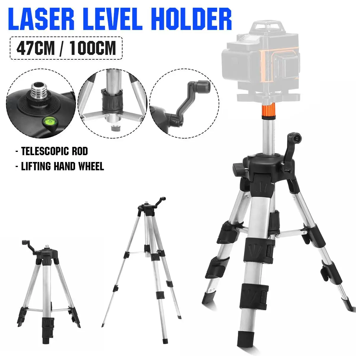 

47/100/120CM Laser Levels Extendable Tripod Holder Adjustable Aluminium Alloy Tripod Stand Fixed Button Screw Measure tool 1/4''