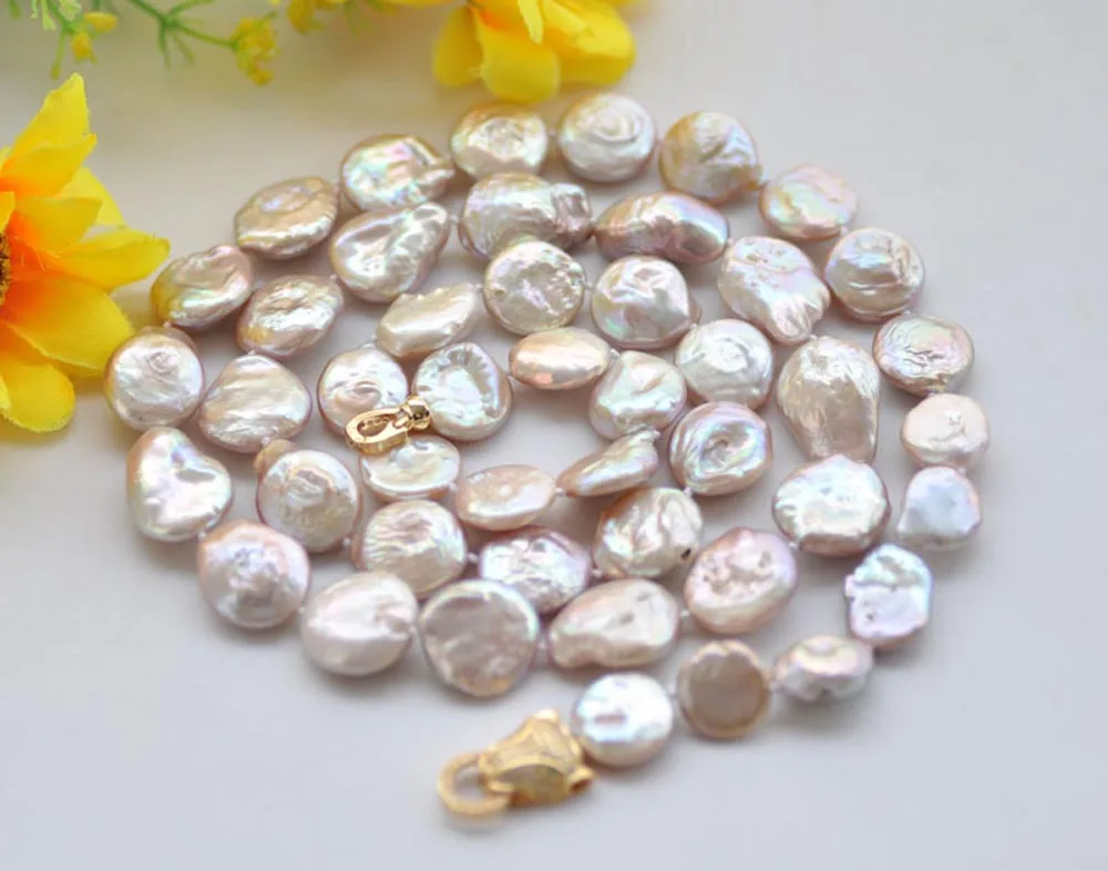 

P7473 34" 16mm Lavender Coin Freshwater Pearl Necklace Cougar CZ Choker Women jewelry
