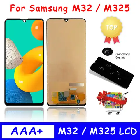 Высококачественный ЖК-дисплей M32 для Samsung Galaxy M32 4G, дисплей SM-M325FV/DS, сенсорный экран с цифровым преобразователем в сборе, замена