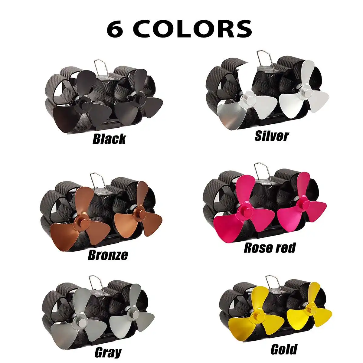 

Dual Head 6 Blade Heat Powered Stove Fan Home Clamp/Magnet Mouted Log Wood Burner Eco Fireplace Fan Efficient Heat Distribution