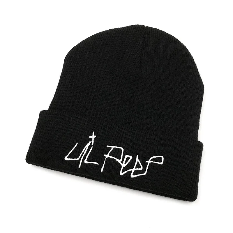 Зимняя шапка с открытым носком, вышивка xxxtentacion Love Lil. Peep, мужская и женская вязаная шапка, вязанные шапочки Skullies, Теплая Лыжная шапка унисекс в стиле хип-хоп - Цвет: Черный