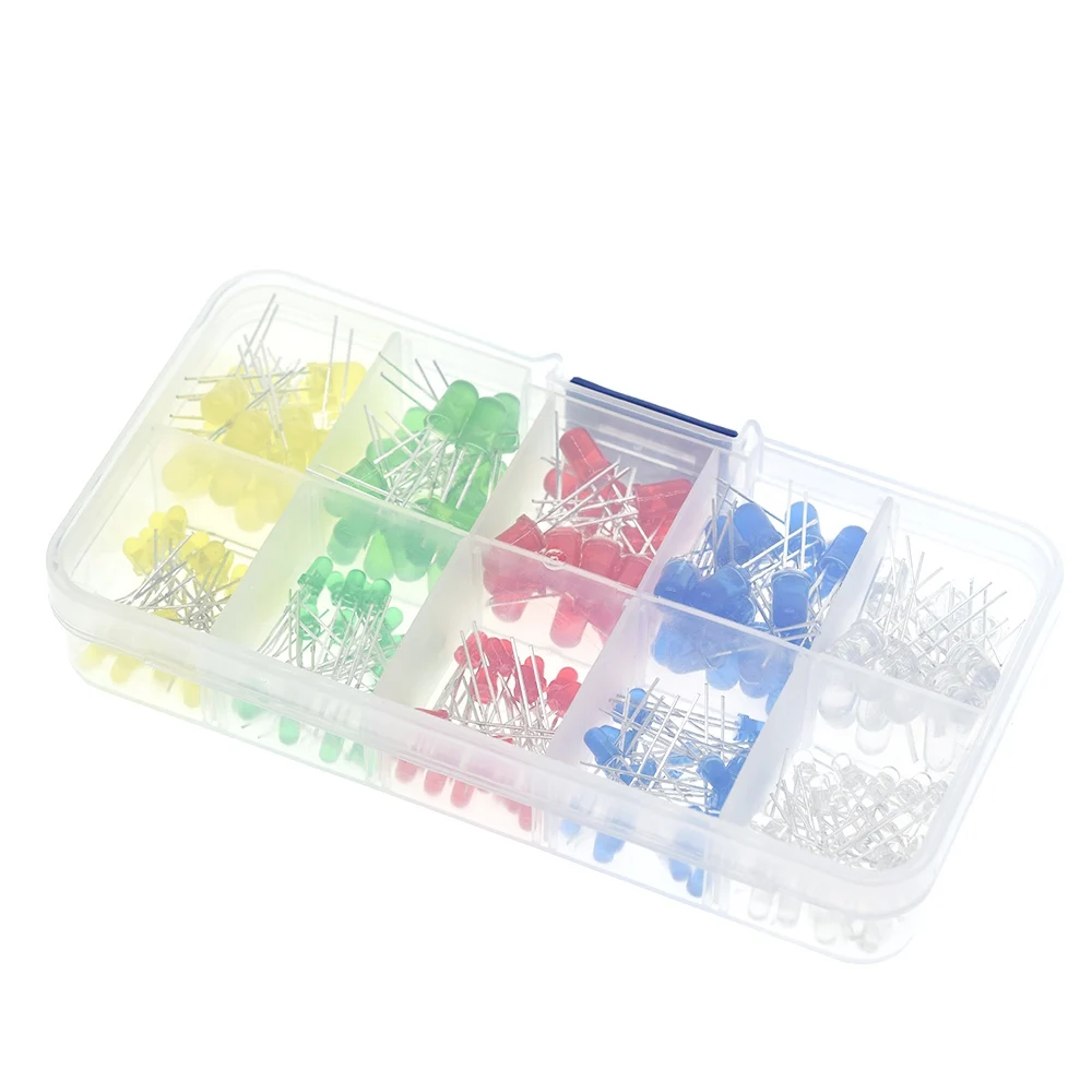 200 шт./лот 3 мм 5 комплект светодиодов в коробке смешанные цвета красный зеленый