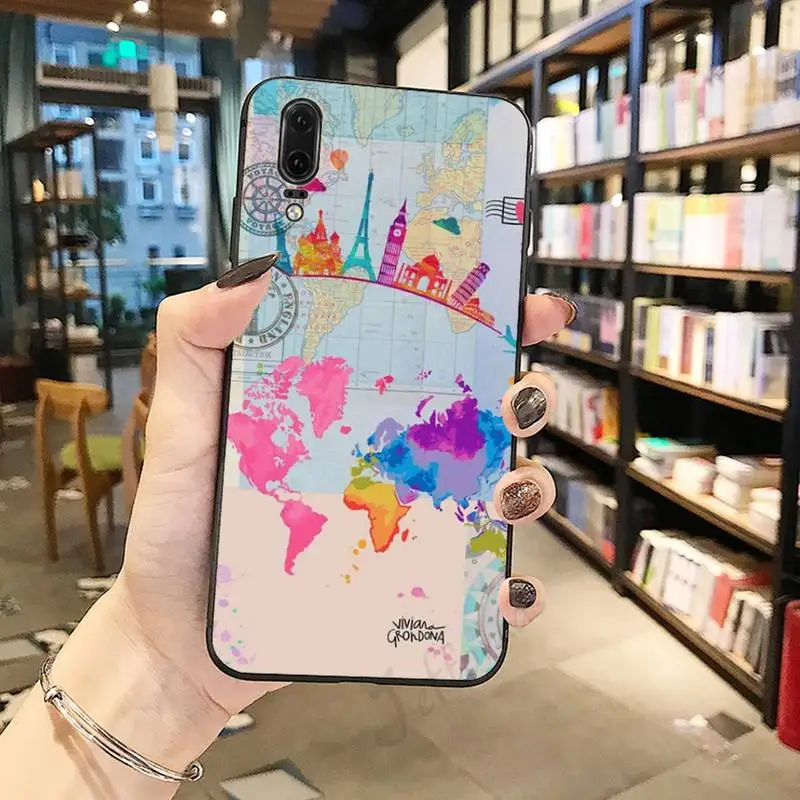 

World Map Travel pattern vintage shell Phone Case For Huawei honor Mate P 10 20 30 40 Pro 10i 9 10 20 8 x Lite
