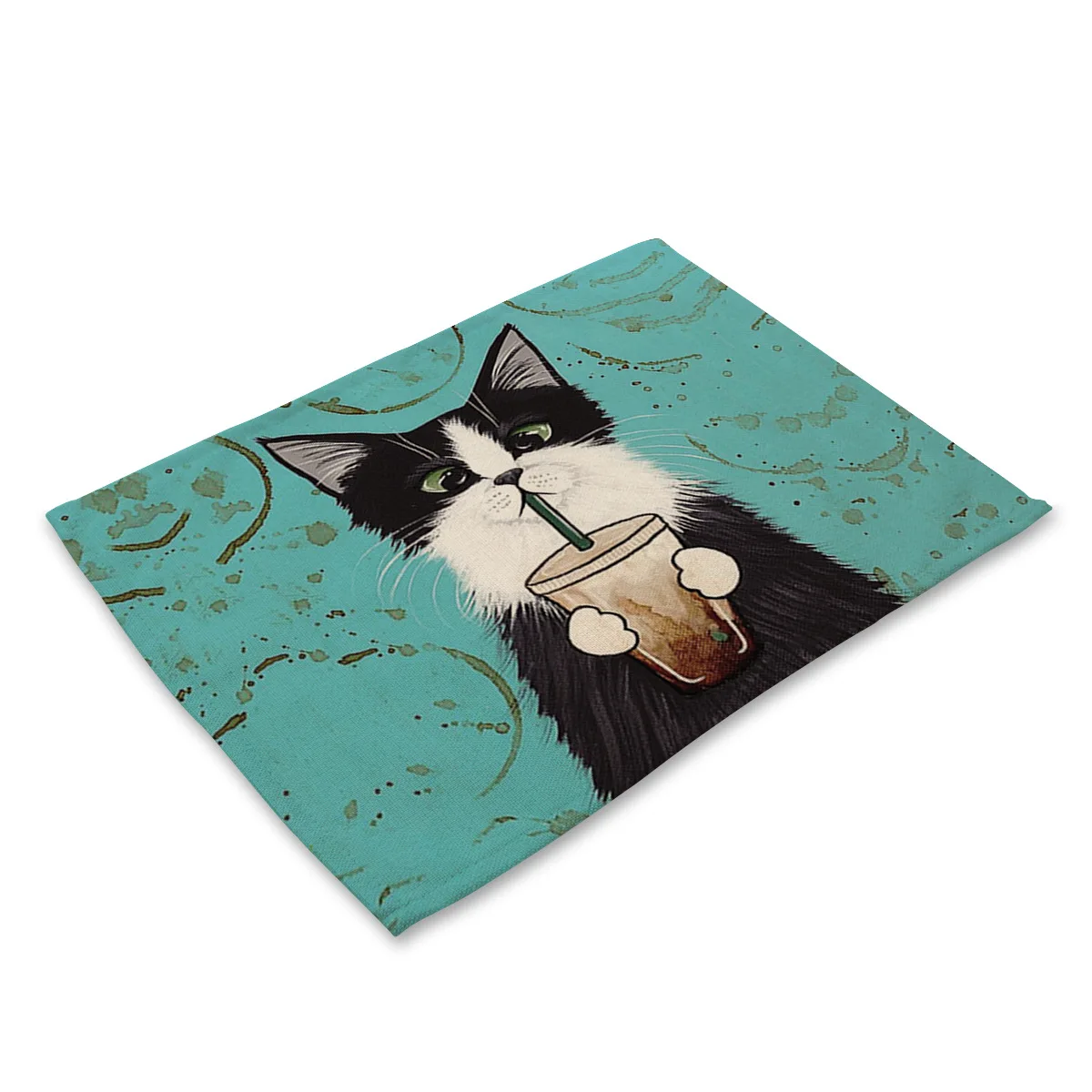 

Color Animal Cat Pattern Western Placemat Rectangle Cotton Linen Table Mats for Dining Table Cat Kitchen Decoration Accessories