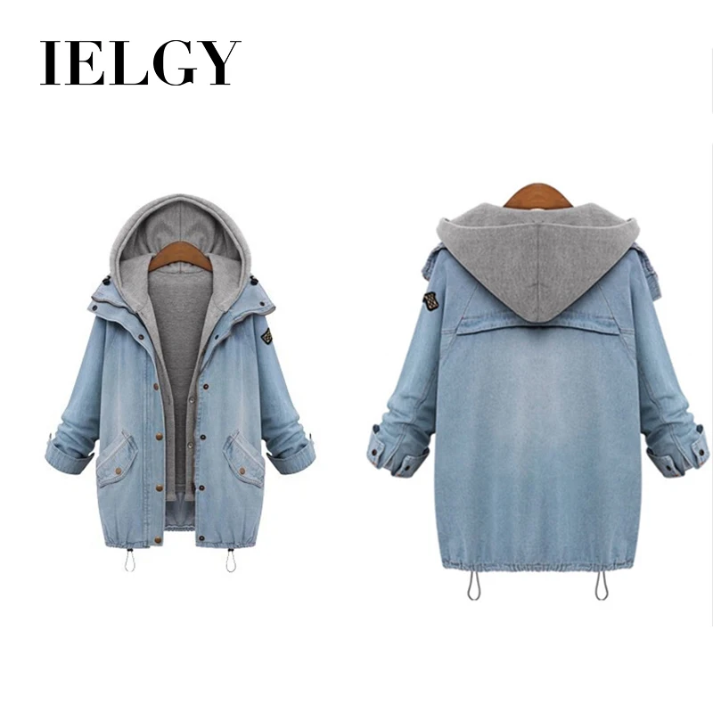 

IELGY Plus size women's fat MM autumn denim jacket loose windbreaker vest two-piece suit