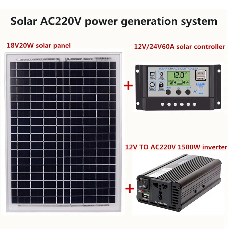 HTHL 18V20W панель солнечных батарей + 12 В/24 В контроллер 1500 Вт Инвертор Ac220V комплект