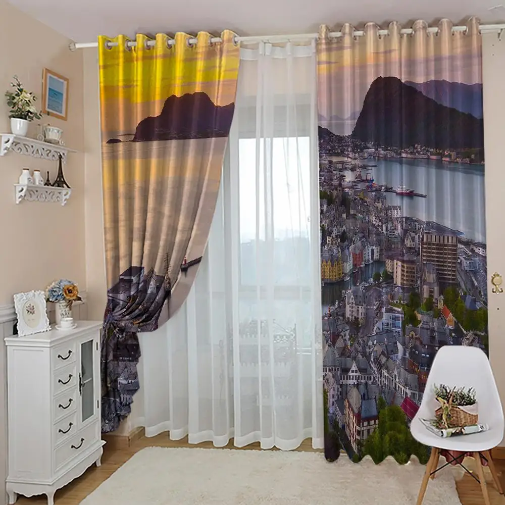 Пользовательские фото шторы 3d Европейский морской город архитектурный пейзаж