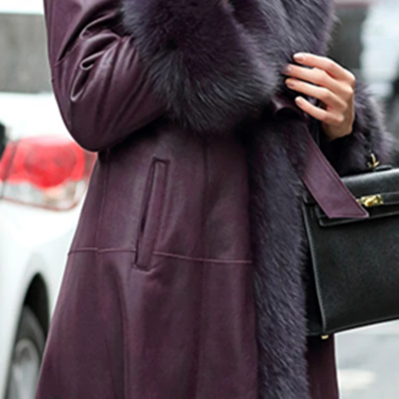 

Rabbit Women Winter 2020 Leather Jacket Superior quality With Fox Fur Collar Rabbit Fur Liner Jacket Real Leather Jacket