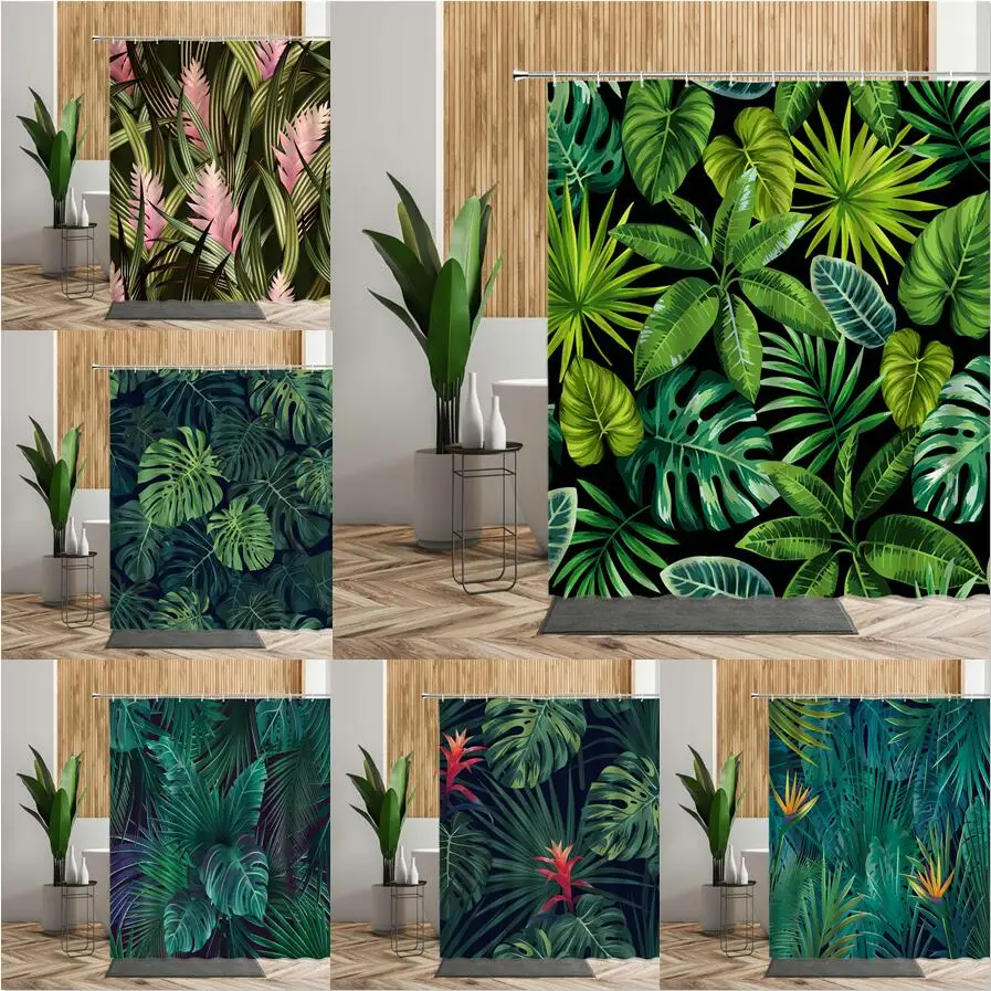 

Африканская тропическая занавеска для душа Monstera с рисунком пальмовых листьев