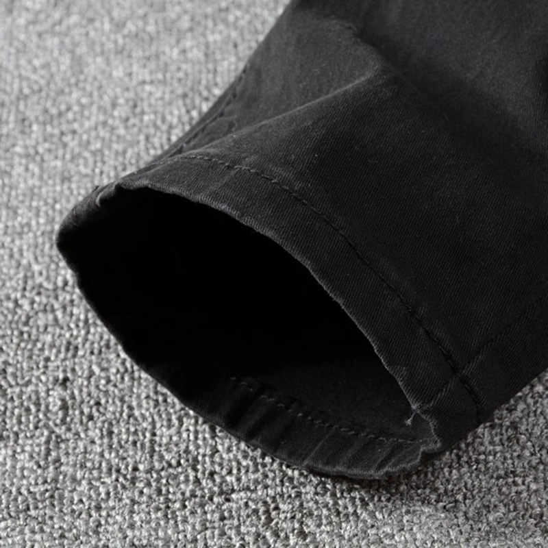 Мужские джинсы в стиле хип-хоп с леопардовым принтом черные Стрейчевые пэчворк