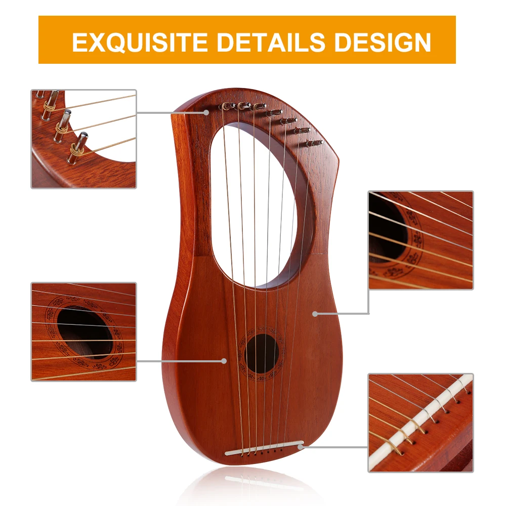 ammoon Small 7-String Lyre Harp Piano Steel Wire Strings Mahogany Plywood Body Veneer Topboard with Carry Bag | Спорт и развлечения