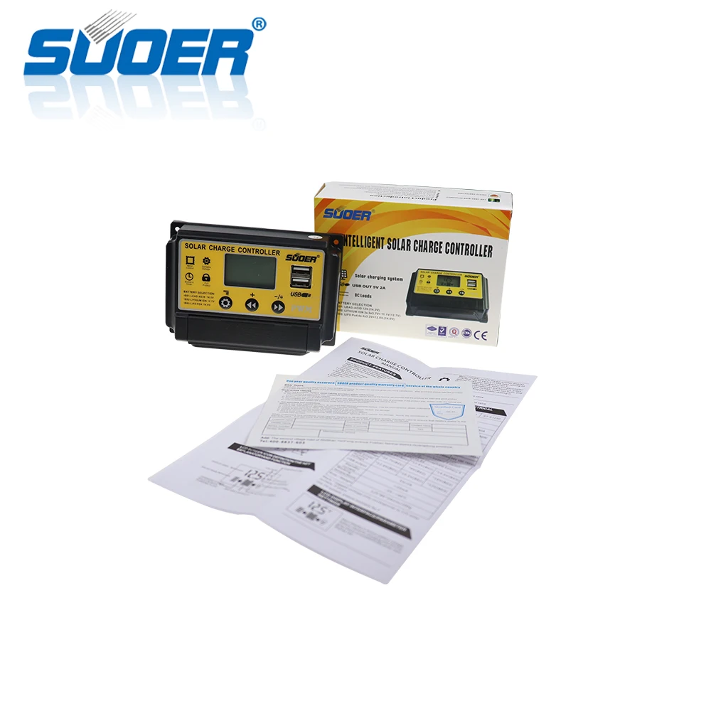 Suoer【 PWM Контроллер заряда 】 12В/24В 20A контроллер солнечного зарядного устройства с