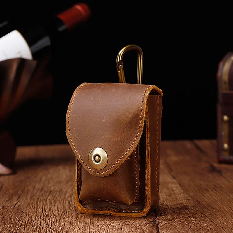 Мужская поясная сумка из натуральной кожи маленькая в стиле ретро с застежкой на