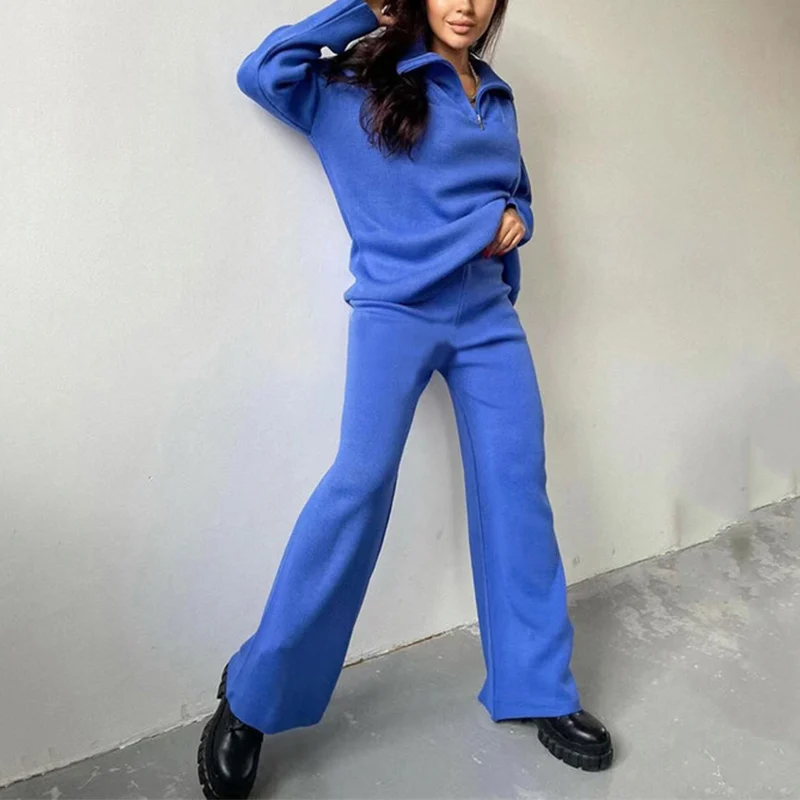 Женский трикотажный костюм с брюками свободный зимний свитер длинным рукавом и