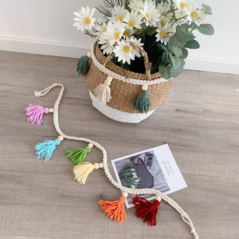 

Nordic Room Decor Cotton Rope Bead Garland with Tassel Wall Hanging Ornament