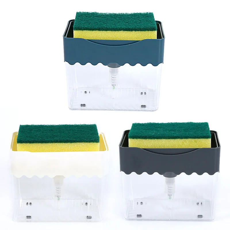 

2in1 Liquid Soap Dispenser Set With Sponge Kitchen Cleaning Tools With Sponge Holder Case Soap Dispenser Pump For Dish Washing