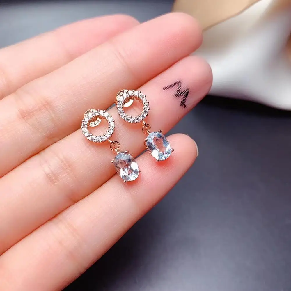 

Серьги женские из серебра 925 пробы, с натуральным голубым аквамарином