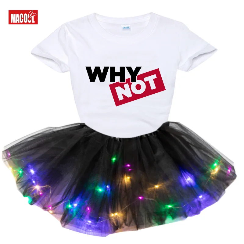 Baby Girls Clothes Suits 2020 Brand NEW Summer Toddler Girl Clothes Short T-shirt + Luminous Dresss 2Pcs Sets Kids Girls Dress